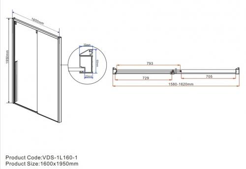 Душевая дверь Vincea Lugano VDS-1L160CL-1, 1600, хром, стекло прозрачное